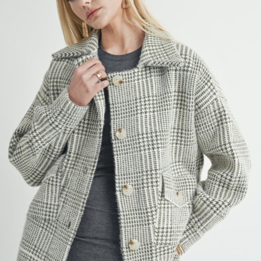 LOLA PLAID SWEATER JACKET IVORY/OLIVE